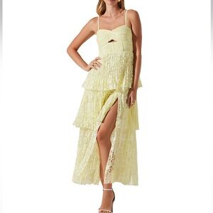 Astr Pale Yellow Smocked Maxi Dress